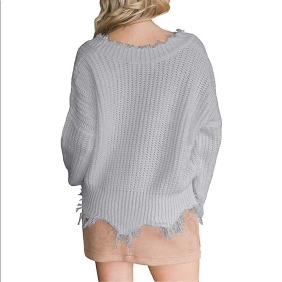 NEW (XL) On/Off-the-Shoulder Destroyed Hem Sweater - Picture 3 of 3